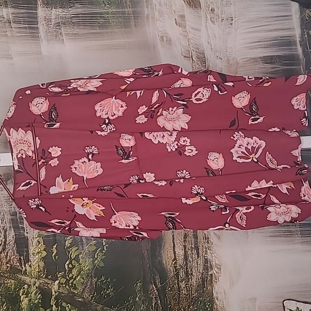 Maurices Womens Large XL Sheer Bold mauve pink and black kimono top blouse